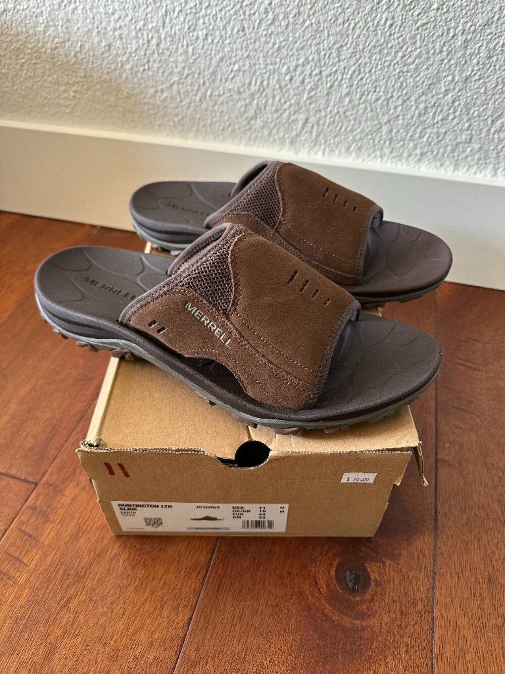 NEW Men's Merrell Huntington Leather Slide Sandal 11 Earth Brown